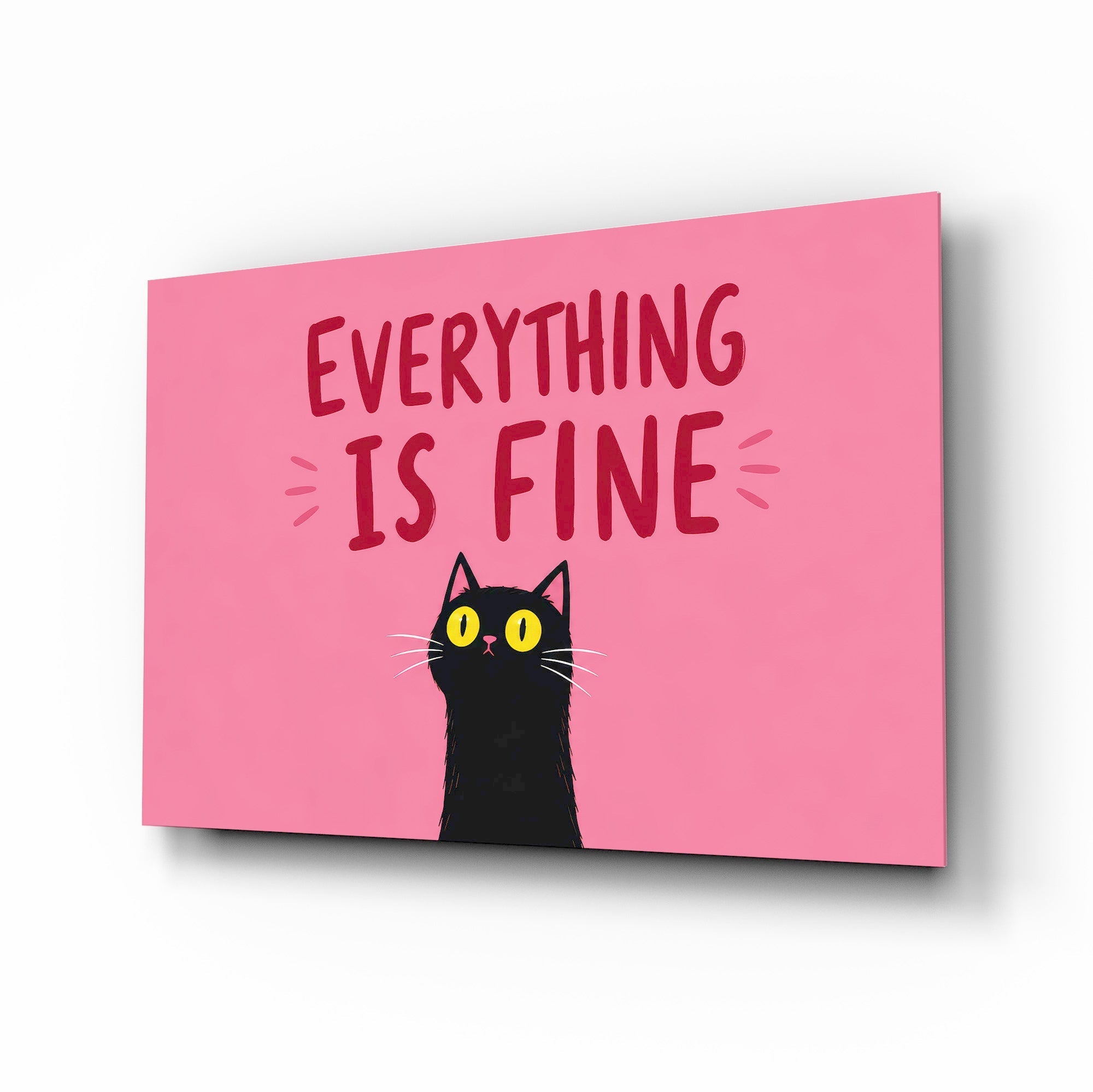 Wide-Eyed Black Cat Pink Humor Glass Wall Art