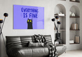 Wide-Eyed Black Cat Purple Humor Glass Wall Art