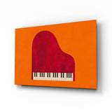 Red Grand Piano Orange Minimalist Glass Wall Art