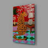 Seated Leopard Bold Chinoiserie Glass Wall Art