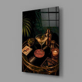 Martini Cocktail Golden Bar Cart Glass Wall Art
