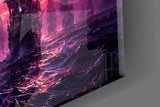 Pirate Galleon Fleet Crimson Purple Sky Glass Wall Art
