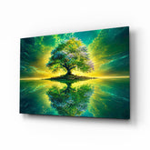 Emerald Tree of Life Mirrored Lake Glass Wall Art