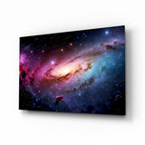 Pink and Blue Spiral Galaxy Nebula Glass Wall Art