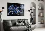 Sapphire Blue and Silver Lilies Glass Wall Art