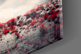 RED MAPLE TREE BY A MISTY LAKE Glass Wall Art