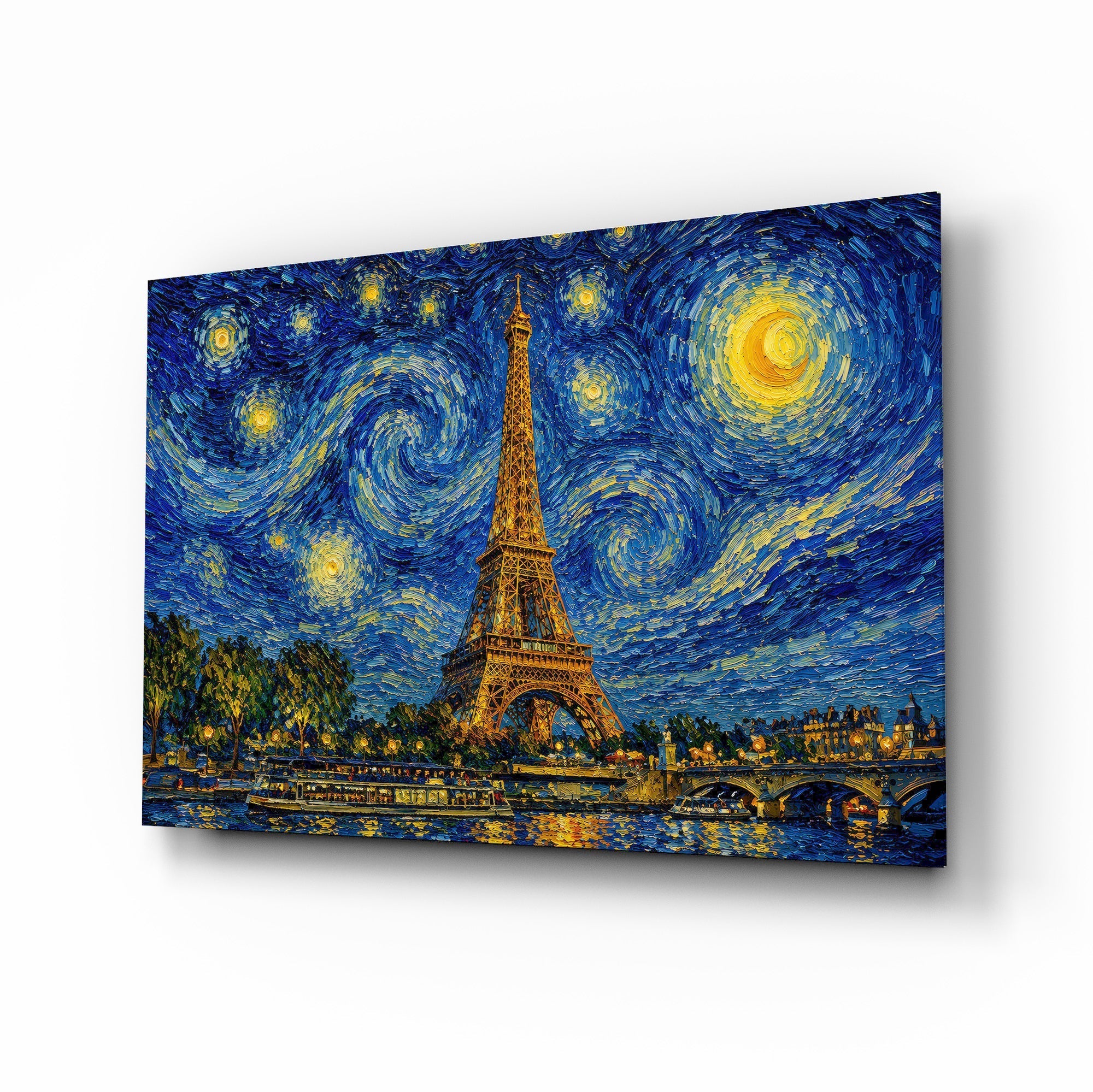 Eiffel Tower Van Gogh Style Glass Wall Art