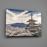 Mount Fuji Pagoda Hokusai Style Glass Wall Art