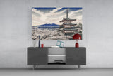 Mount Fuji Pagoda Hokusai Style Glass Wall Art