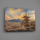 Mount Fuji Pagoda Surrealist Style Glass Wall Art