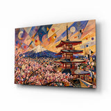 Mount Fuji Pagoda Kandinsky Style Glass Wall Art