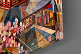 Mount Fuji Pagoda Kandinsky Style Glass Wall Art