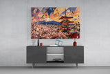 Mount Fuji Pagoda Kandinsky Style Glass Wall Art