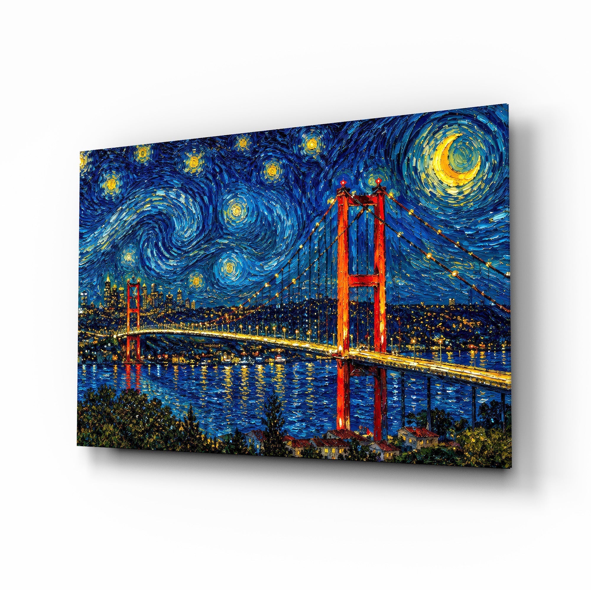 Istanbul Bosphorus Bridge Van Gogh Style Glass Wall Art