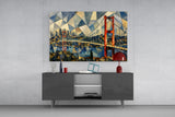 Istanbul Bosphorus Bridge Cubist Style Glass Wall Art