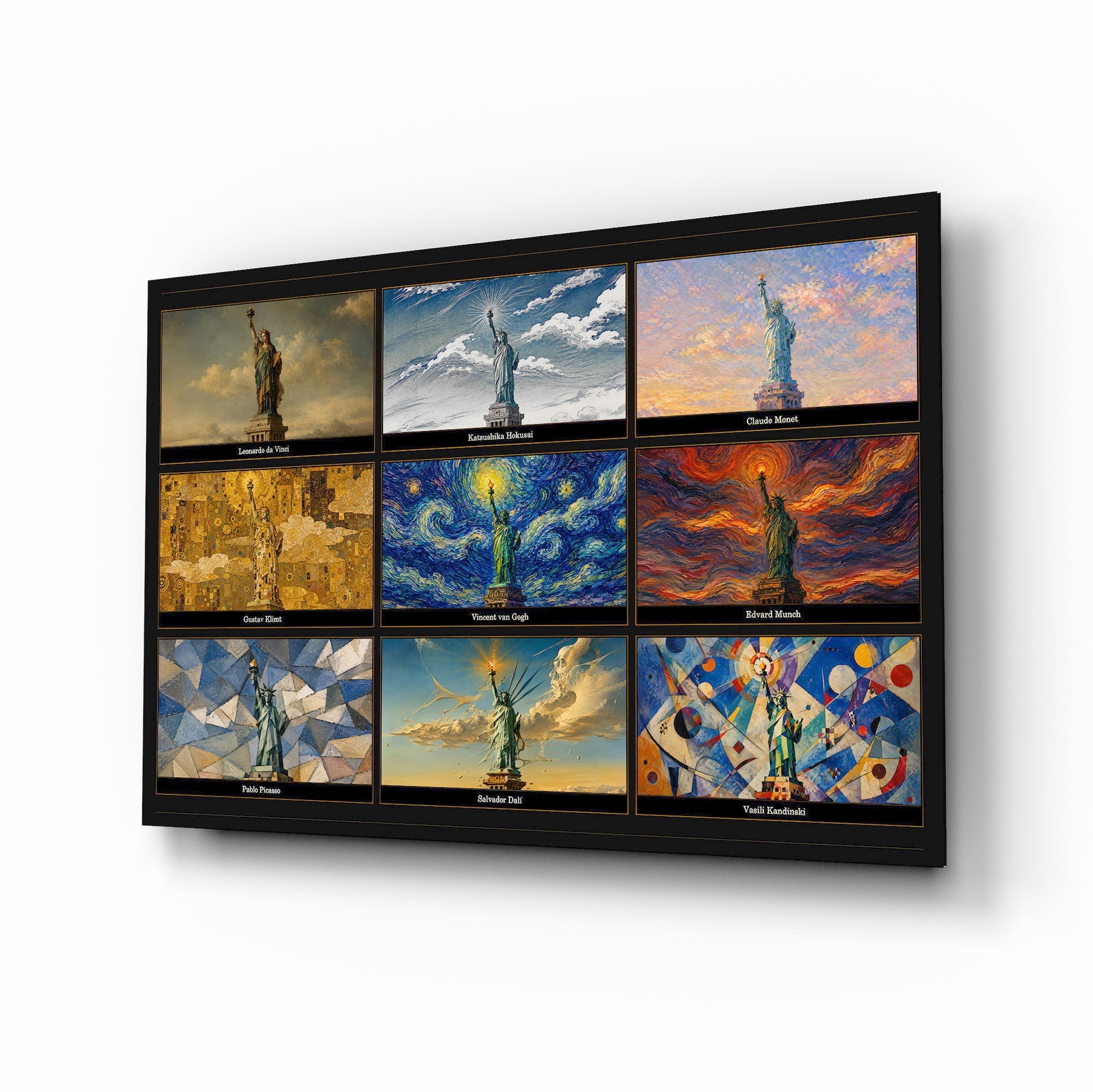 Statue of Liberty Nine Painting Styles Collage Glass Wall Art