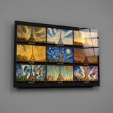 Eiffel Tower Nine Painting Styles Collage Glass Wall Art