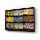 Eiffel Tower Nine Painting Styles Collage Glass Wall Art