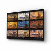 Mount Fuji Nine Painting Styles Collage Glass Wall Art