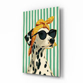 Dalmatian in Bandana and Round Sunglasses Glass Wall Art