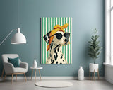 Dalmatian in Bandana and Round Sunglasses Glass Wall Art