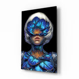 Blue Orchid Masked Woman Surreal Glass Wall Art