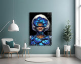 Blue Orchid Masked Woman Surreal Glass Wall Art