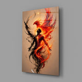 Rising Phoenix Fire and Ink Figure Glass Wall Art