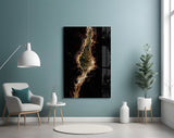 Golden Rift Lightning Nebula Glass Wall Art