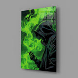 Hooded Figure Neon Green Smoke Glass Wall Art