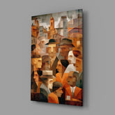 Cubist Town Crowd Terracotta Glass Wall Art