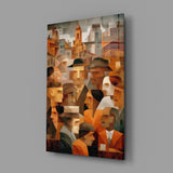 Cubist Town Crowd Terracotta Glass Wall Art
