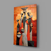 Women Carrying Vessels Terracotta Figures Glass Wall Art
