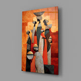 Women Carrying Vessels Terracotta Figures Glass Wall Art