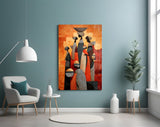 Women Carrying Vessels Terracotta Figures Glass Wall Art