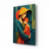 Mother and Child Yellow Hat Textured Glass Wall Art