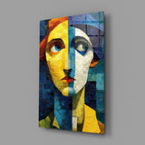 Two Halves Woman Portrait Cubist Glass Wall Art