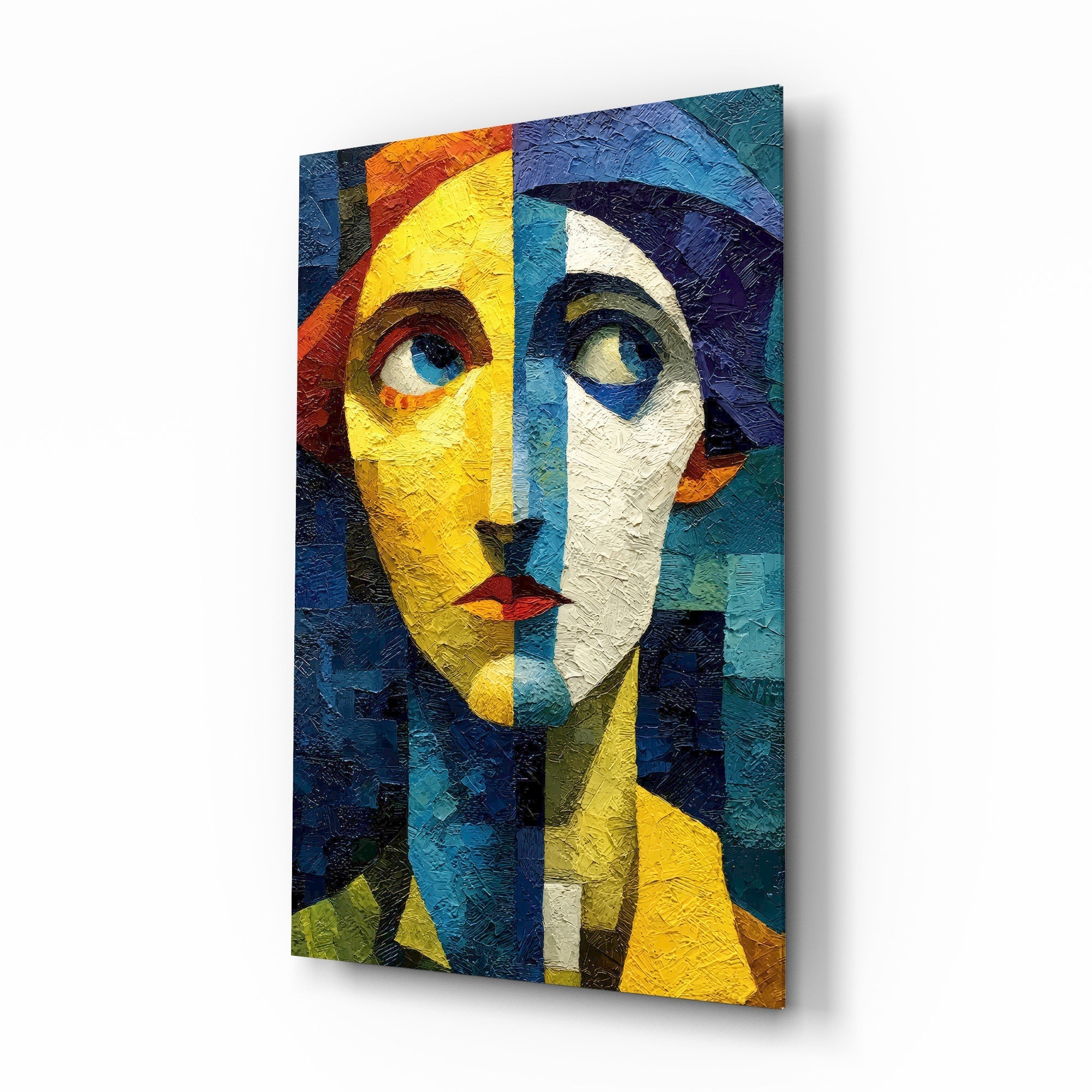 Two Halves Woman Portrait Cubist Glass Wall Art