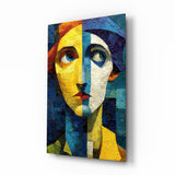 Two Halves Woman Portrait Cubist Glass Wall Art