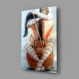 Sheet Music Cello Woman Watercolour Glass Wall Art