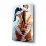 Sheet Music Cello Woman Watercolour Glass Wall Art