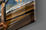 Stilt Figures Under Storm Sky Surreal Glass Wall Art