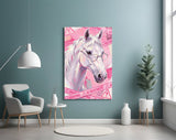 Pink Horse in Glasses Pop Art Glass Wall Art