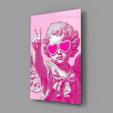 Cherub in Heart Sunglasses Pink Pop Art Glass Wall Art