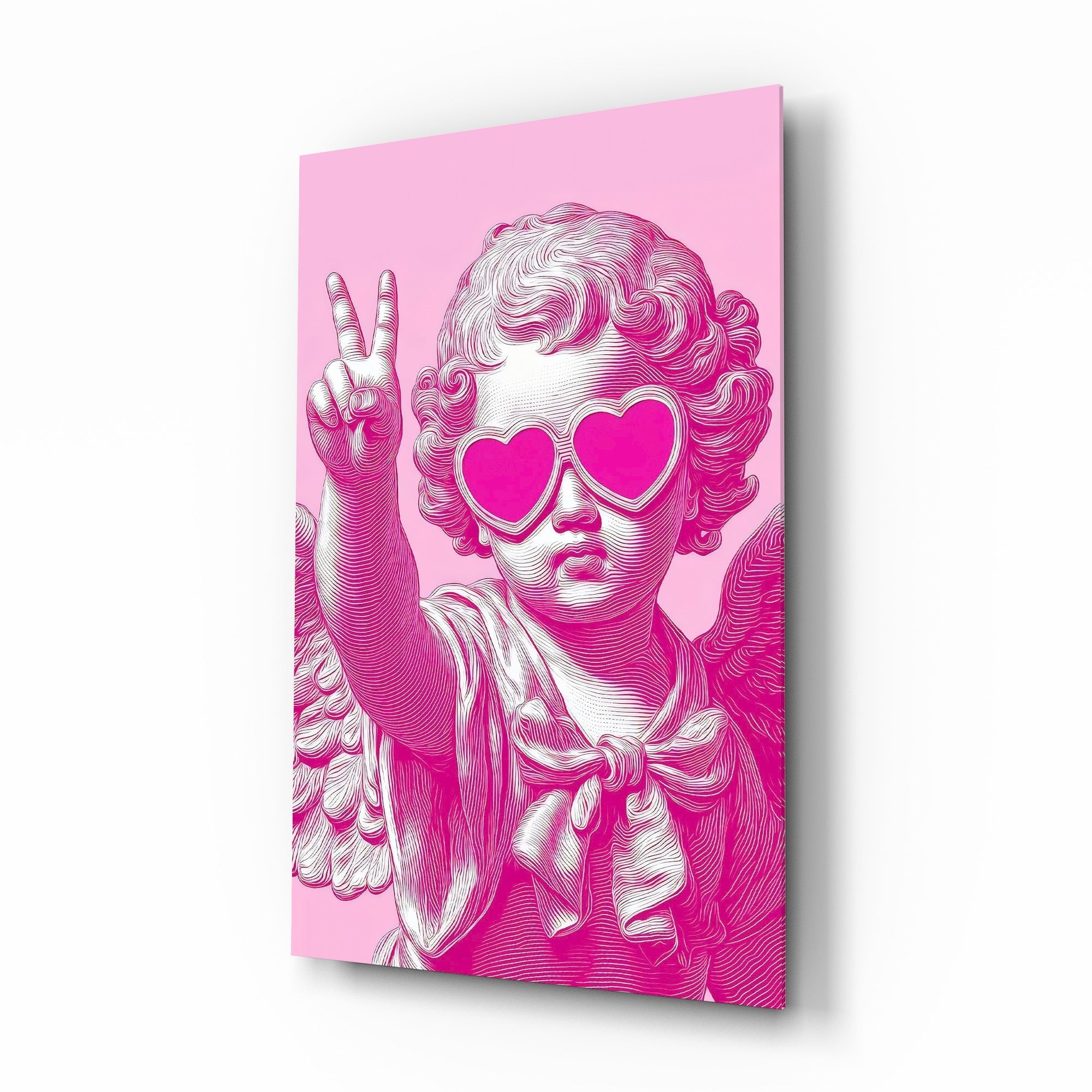 Cherub in Heart Sunglasses Pink Pop Art Glass Wall Art