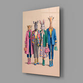 Animal Heads in Fashion Illustration Glass Wall Art