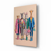 Animal Heads in Fashion Illustration Glass Wall Art