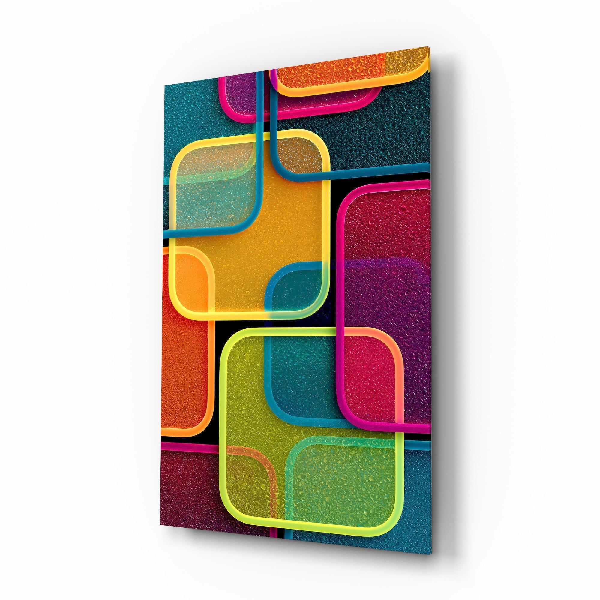 Neon Outlined Squares Abstract Glass Wall Art