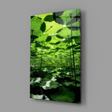 Under the Lotus Leaves Green Glass Wall Art