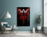 Red and White Eagle Wings Abstract Glass Wall Art